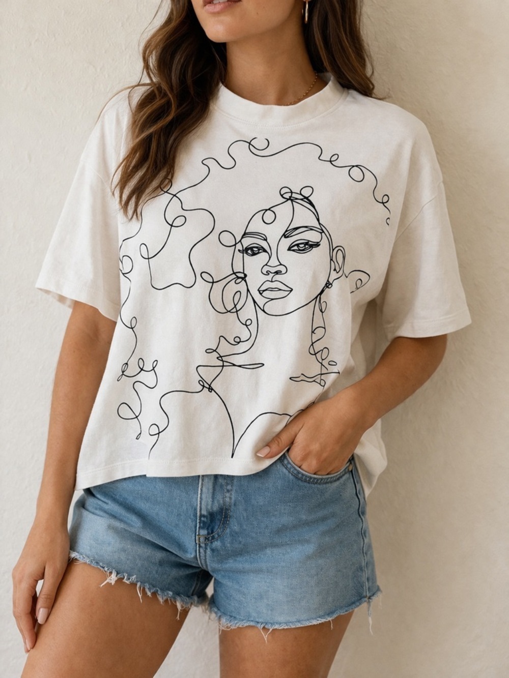 Hope & Wonder Graphic Tee NWT Medium | Abstract Face Minimalist Art Ivory